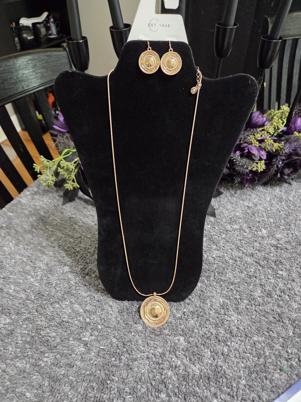 Cato Gold-Tone Circular Medallion Necklace with Matching Earrings